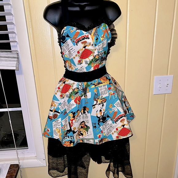 Vintage Cocktail Recipes Apron Black Sequins Lace & Sheer Trim - Picture 6 of 13
